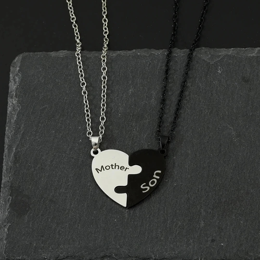 Family Heart Puzzle Necklace for Mom - Stainless Steel Mother Son Daughter Jewelry, Meaningful Mother's Day Gift for Women