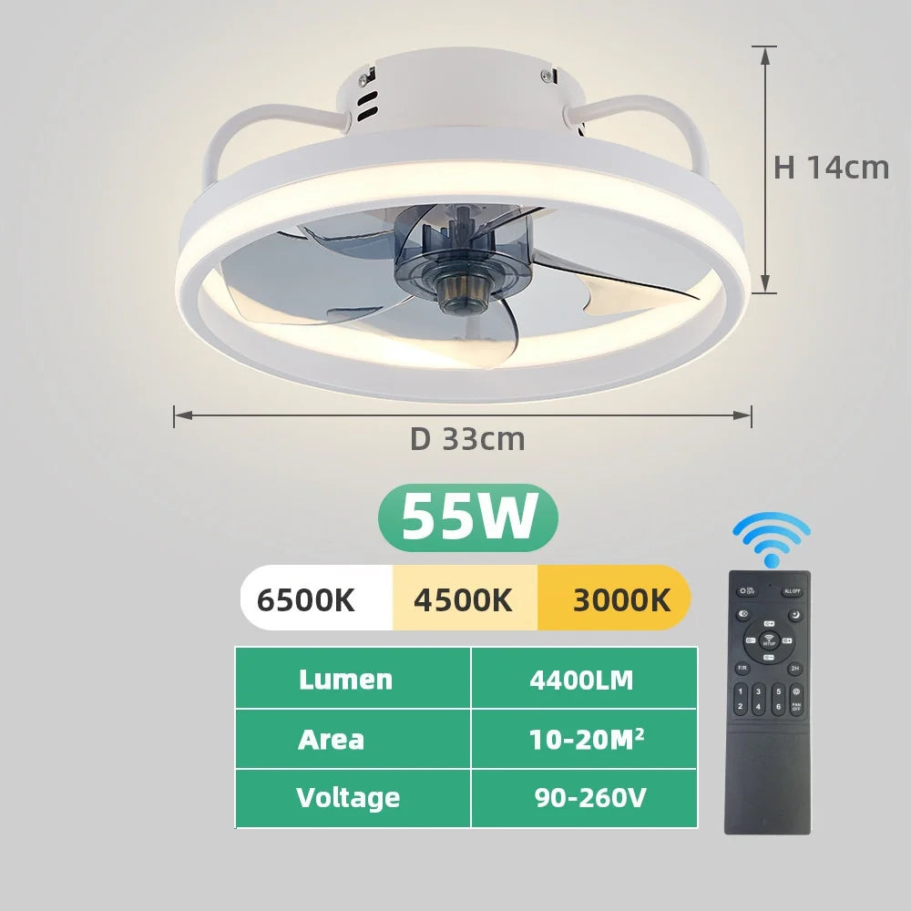 2 In 1 Modern Smart Ceiling Fan With Light And Remote Control For Bedroom Living Room And Restaurant Decor LED Flush Mount Ceiling Fan