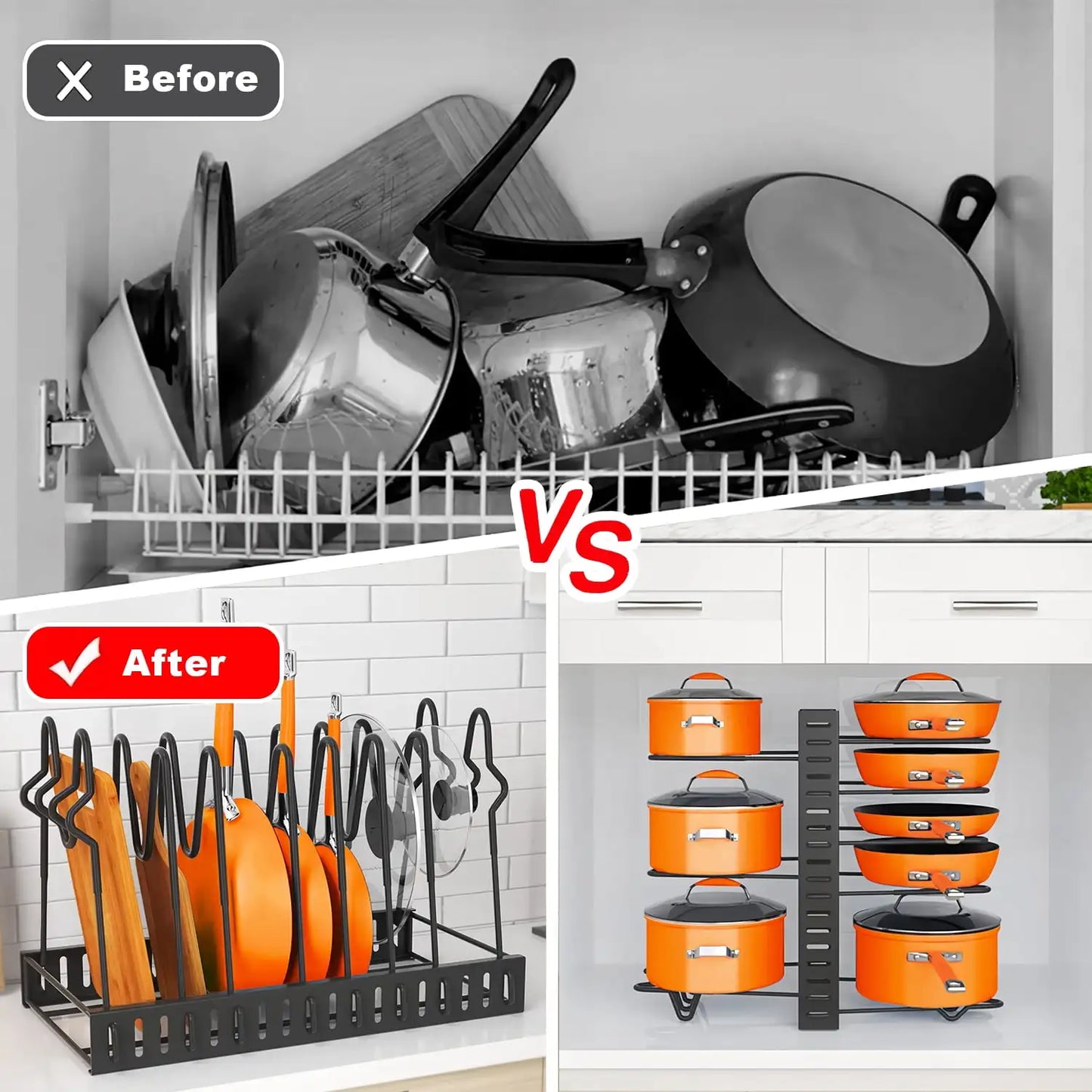 Pot Organizer Rack 8 Tiers Pots and Pans Organizer Pot Lid Organizer for Kitchen Cabinet Cookware Storage Upgrade