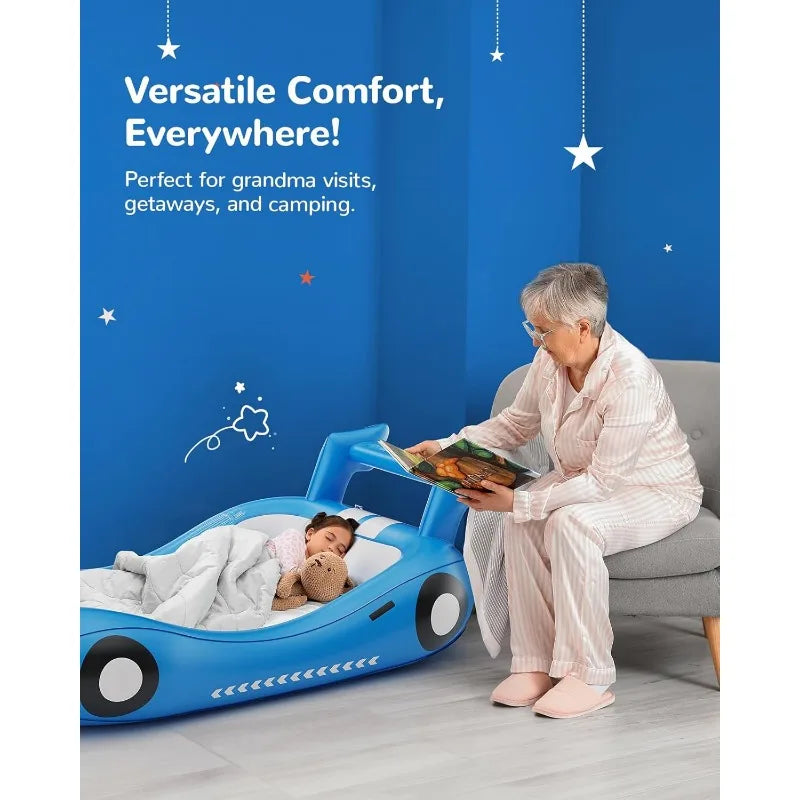 Inflatable Kids Bed Toddler Travel Bed with Sides for Camping Traveling Hotel or Home Use Hand Pump Included