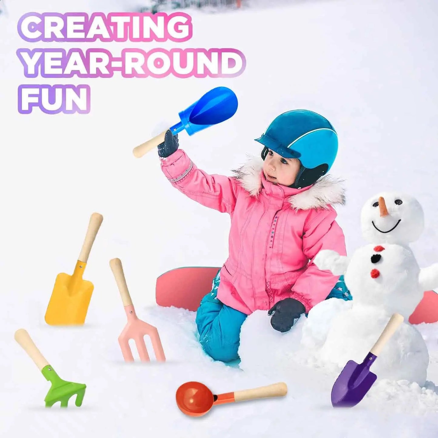 Gardening Tool Set 6 Piece Shovel Rake Hoe Outdoor Planting Sand Beach Snow Play Multifunctional Children Garden Toy Kit