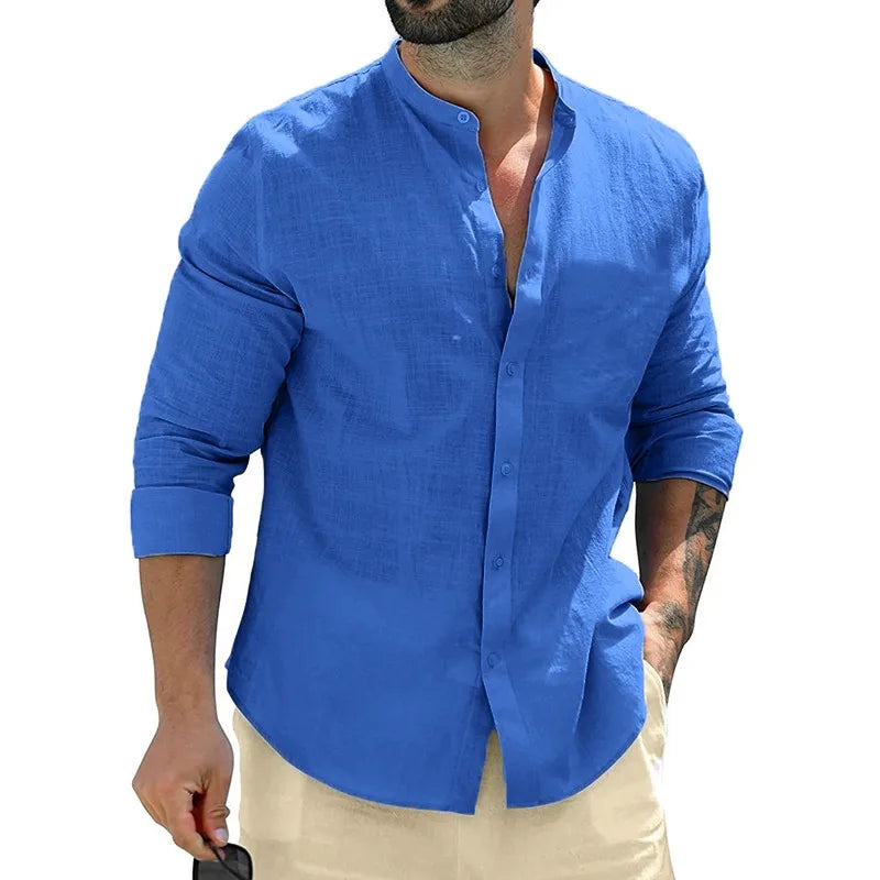 Autumn Men's Long Sleeve Cotton Business T Shirts Breathable Solid Color Streetwear Button Down Shirts White