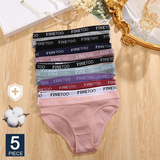 Finetoo 5PCS Set Women Letter Underpants Cotton Underwear Panties Lingerie Ladies 9 Solid Colors M-XXL Sexy Briefs