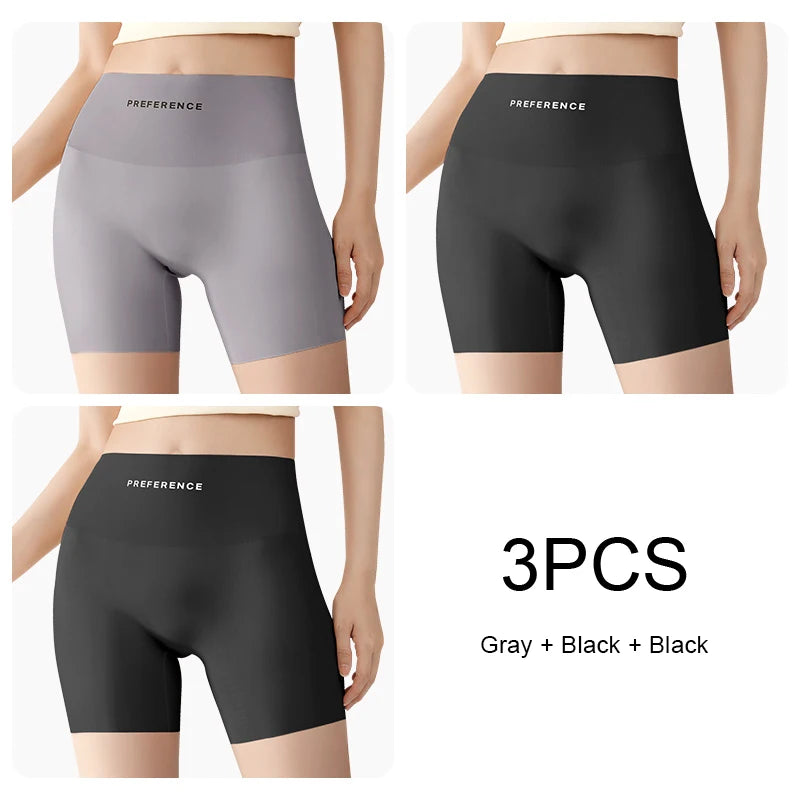 3PCS Set Plus Size Seamless Protective Shorts for Women Ice Silk Summer Underwear