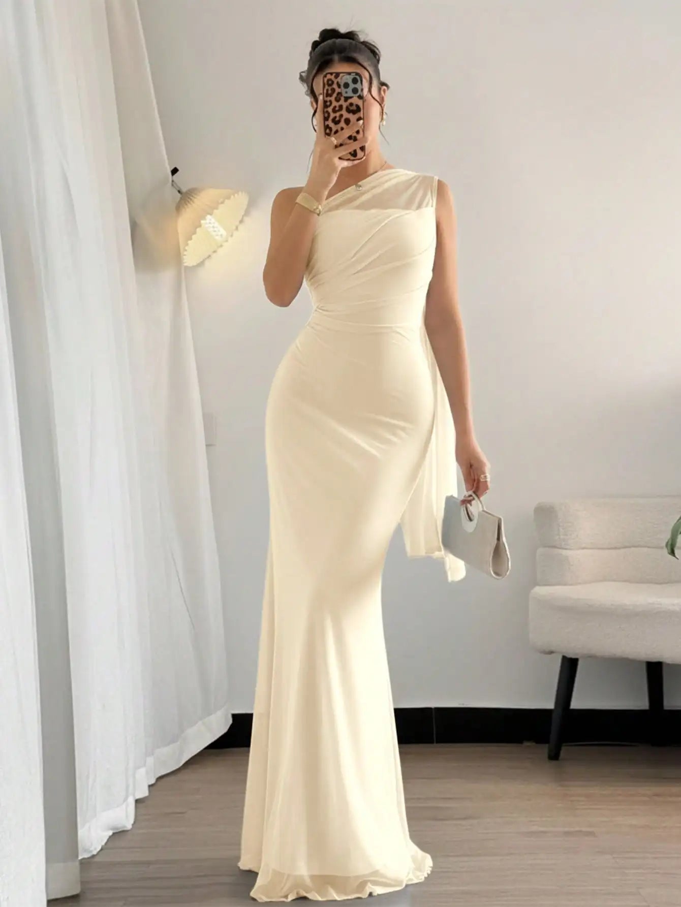 Elegant Asymmetrical One Shoulder Long Dress For Party Beach Wedding