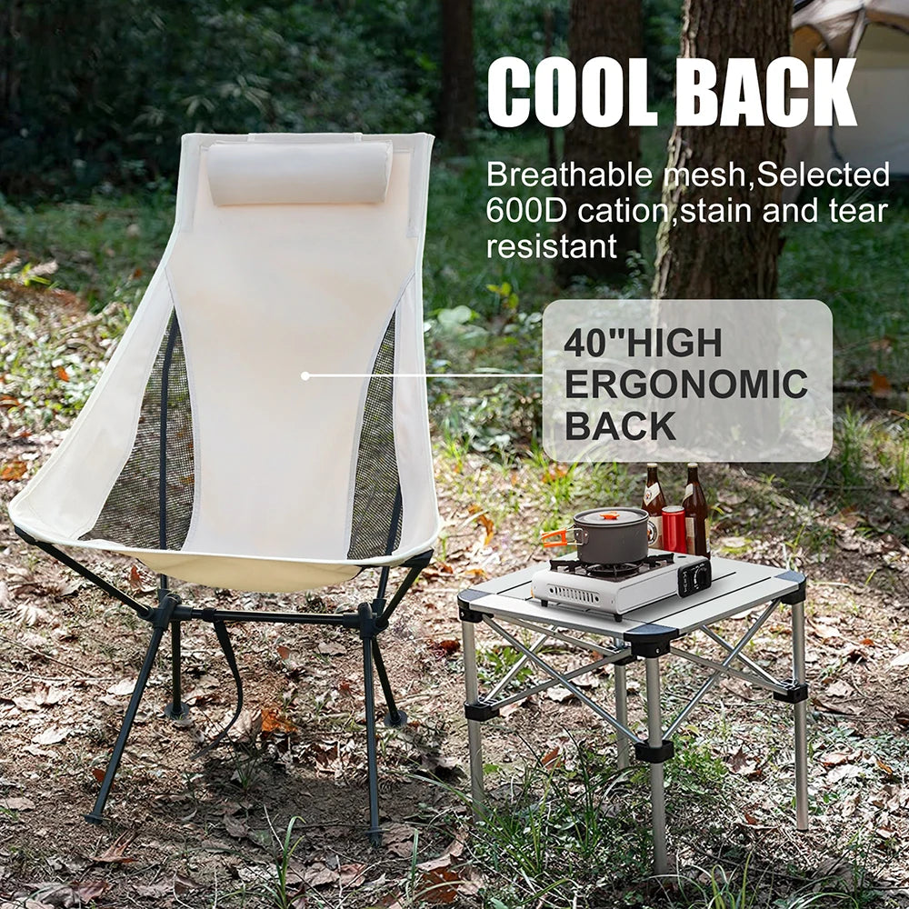 Westtune Portable Folding Camping Chair with Headrest Lightweight Aluminum Alloy Outdoor Fishing Chair