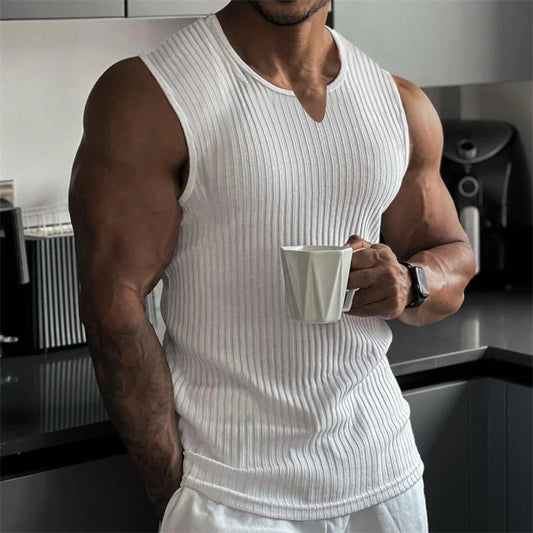 2026 Summer new men V-neck Vest stripe gym Tank top Men Fitness sleeveless shirt Sports Undershirt Gyms clothing Training vest