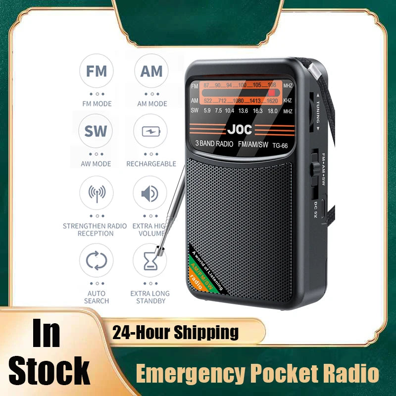 Battery Operated FM AM SW Radio with Built-in Speaker Type-C Rechargeable Portable Radio for Elder with HD Display Screen