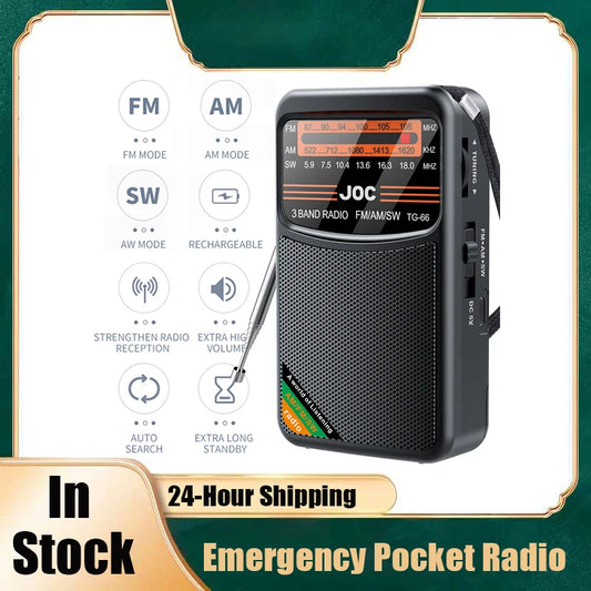 Battery Operated FM AM SW Radio with Built-in Speaker Type-C Rechargeable Portable Radio for Elder with HD Display Screen