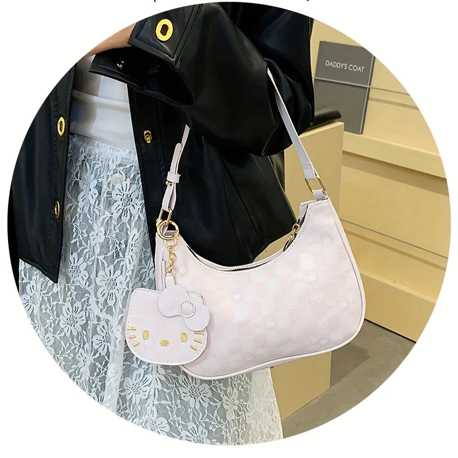 Sanrio 2026 New Sanrio Pink Cute Hello Kitty Armpit Bag, Cartoon Girl Fashion Versatile Shoulder Bag Handbag