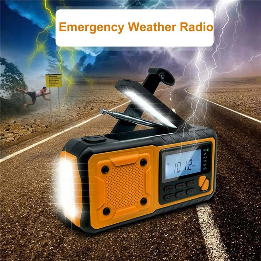 4000mAh Portable Emergency Solar Power Radio Hand Crank Charging AM FM Weather Radio LED Reading Flashlight Phone Charger
