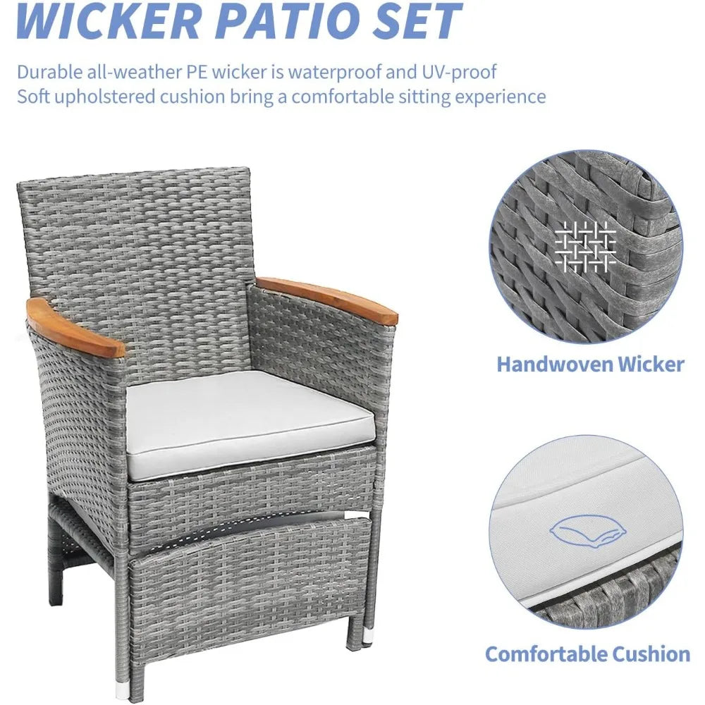 ANGDUO Outdoor Patio Furniture Set With Table And Ottomans