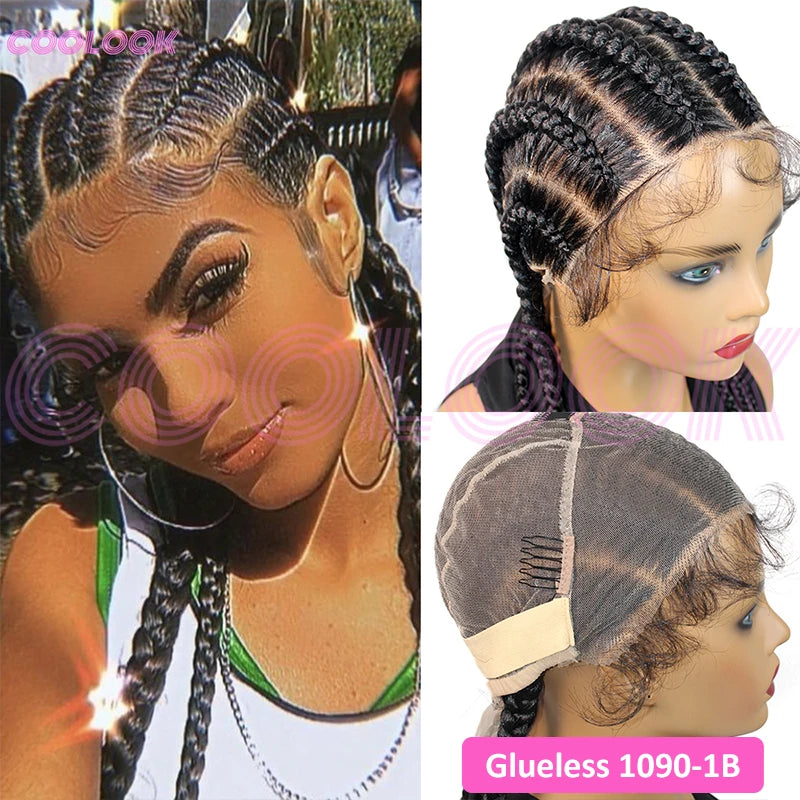 360 Full Lace Cornrow Braided Wigs For Black Women Synthetic Knotless 20 Inch Glueless Braided Wig With Baby Hair