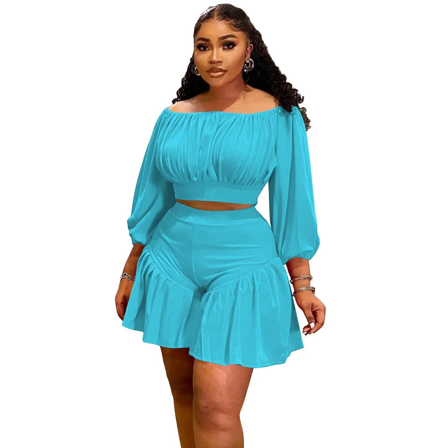 CM YAYA Plus Size Women's Long Sleeve Set Regular Fit O Neck Knit Polyester Spandex