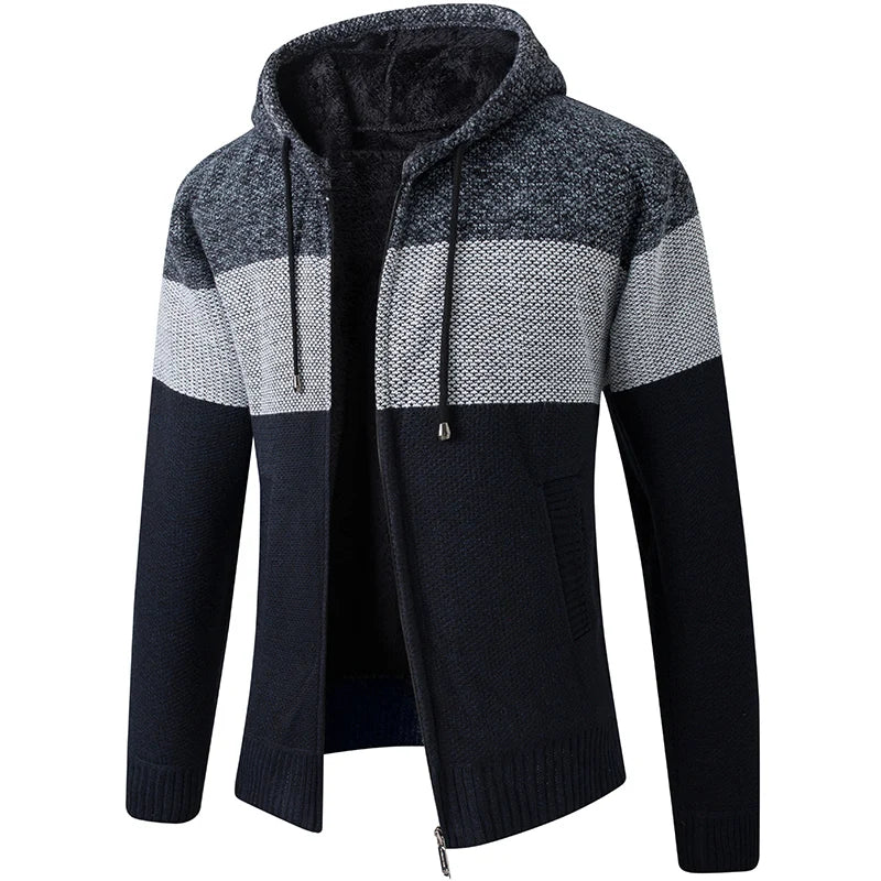ENWEIGECN Velvet Padded Hooded Cardigan Sweater For Men