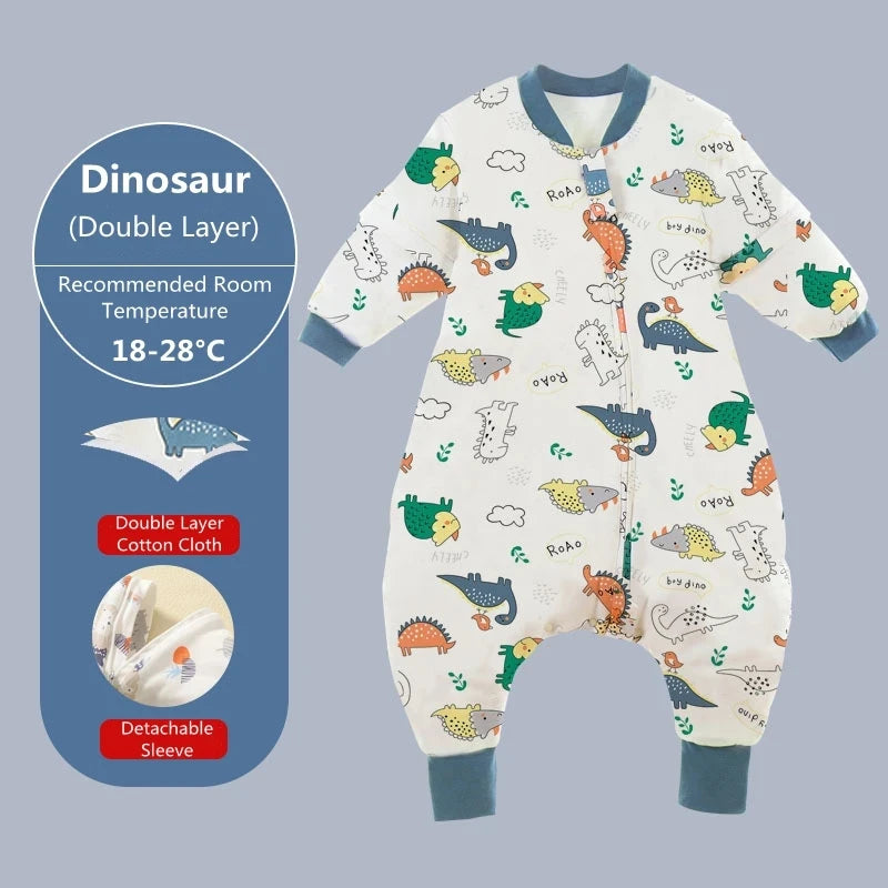 Baby Cartoon Split Legged Sleepsacks With Detachable Sleeves For Boys And Girls Children's Sleeping Bag Autumn And Winter Thickened Cotton