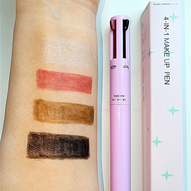Multifunctional Four in One Cosmetic Pen Long Lasting Eyebrow Pen Rotating Lip Liner Waterproof Sweat Proof Makeup Pen