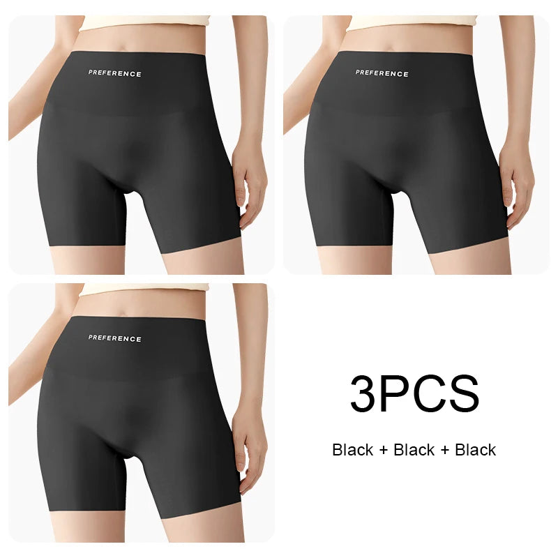 3PCS Set Plus Size Seamless Protective Shorts for Women Ice Silk Summer Underwear