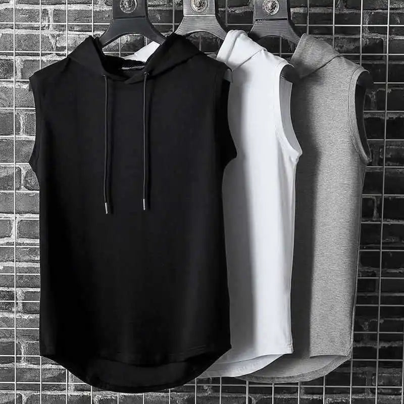 Solid Color 2023 Brand New Men's Tank Tops Vest Sleeveless Tees for Male Hooded Man Vests Tops Hip Hop Men Tank Top T Shirt